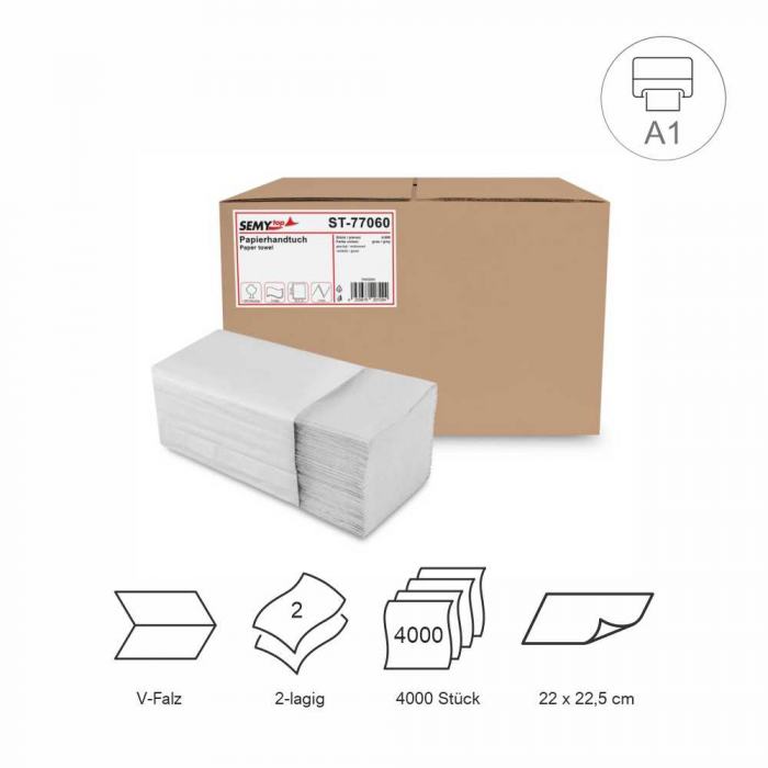 Papierhandtuch hellgrau 22,0 x 22,5cm 2-lagig V/ZZ-Falz 100% Recycling (A1)